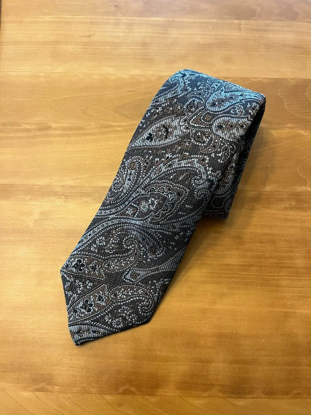 Executive Collection by Tom James -  Silk Tie | Paisley Bronze Slate Blue